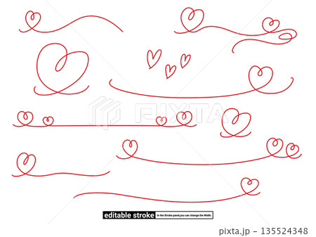 ハートのライン装飾セット（編集可能なストローク） 135524348