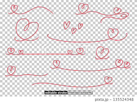 ハートのライン装飾セット（編集可能なストローク） 135524348