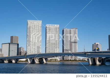 豊洲の晴海大橋と高層マンション群　東京ベイエリア 135524411
