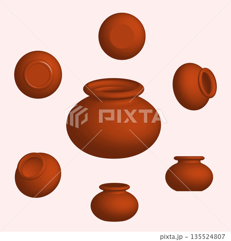 Pongal clay pot 360 degree view vector illustration 135524807
