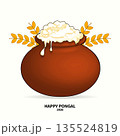 Happy Pongal 2026 Greeting Card Design with Traditional Clay Pot and Overflowing Rice Vector Illustration 135524819