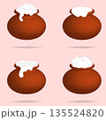 Set of Four Traditional Pongal Clay Pots with Different Overflowing Rice Styles Vector Illustration 135524820