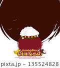 Tamil pongal greeting poster with decorated clay pot and overflowing rice. translate happy pongal tamil text. 135524828