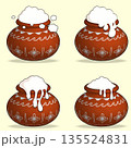 Decorated pongal pot vector set with overflowing rice variations. 135524831