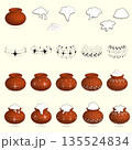 Pongal festival clay pot set with overflowing rice, multiple design vector illustrations 135524834