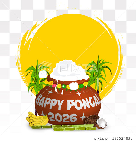 Happy Pongal 2026 Festival Illustration with Traditional Clay Pot and Sugarcane on Transparent Background Happy Pongal 2026 Festival Illustration with Traditional Clay Pot and Sugarcane on Transparent Background 135524836