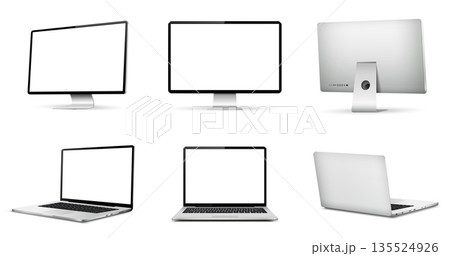Realistic computer screen mockup. Laptop computer mockup different angles views. 135524926