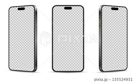 Smartphone mockup with blank empty screen. Mobile phone isolated on white background. 135524931