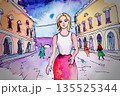カラフルな建物を散策する観光客女性 135525344