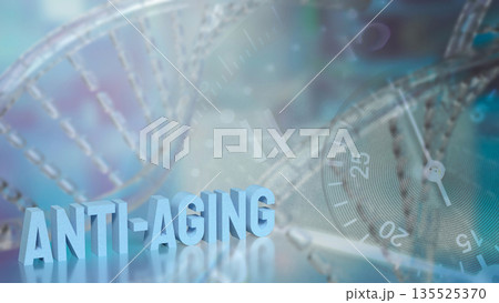Anti Aging Science Concept with DNA, Time, and Advanced Biotechnology 3d render. Anti Aging Science Concept with DNA, Time, and Advanced Biotechnology 3d render. 135525370