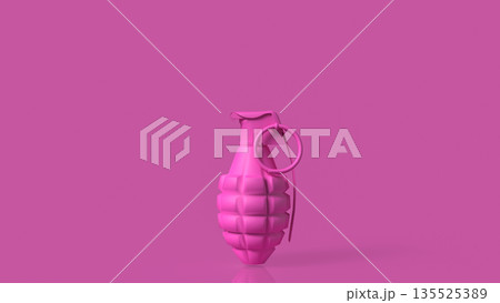 Pink Hand Grenade on Minimal Background Concept of Pop Art Danger 3d render. 135525389