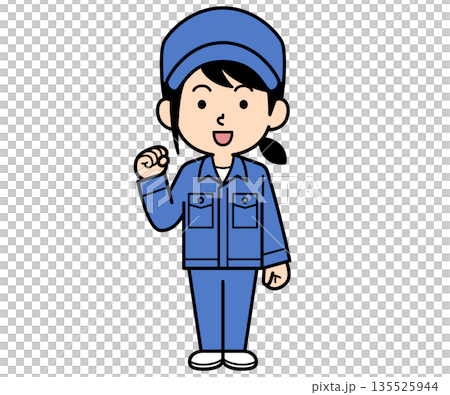 ガッツポーズするシンプルな作業員の女性 ガッツポーズするシンプルな作業員の女性 135525944