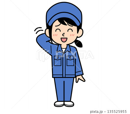 照れているシンプルな作業員の女性 135525955