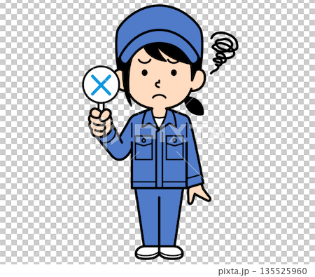 一位手持十字架標誌的普通女工 135525960