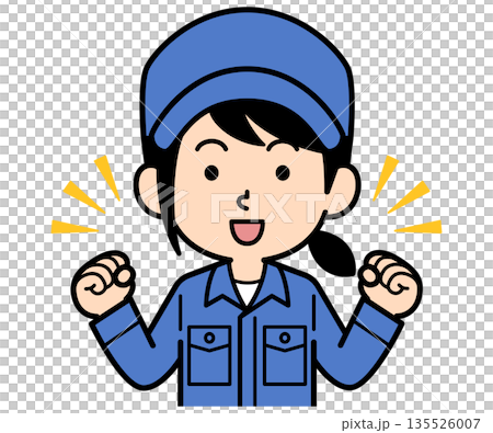 ガッツポーズするシンプルな作業員の女性 135526007