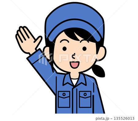 手を上げるシンプルな作業員の女性 135526013