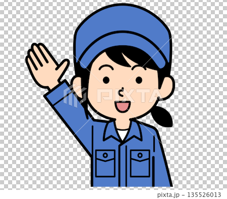 手を上げるシンプルな作業員の女性 135526013