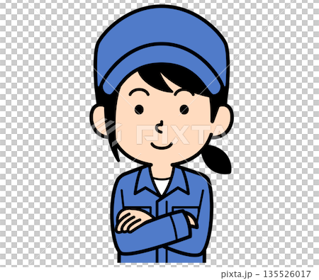 腕組みするシンプルな作業員の女性 腕組みするシンプルな作業員の女性 135526017