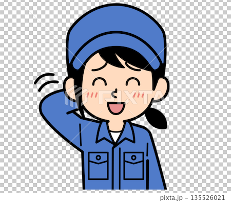 照れているシンプルな作業員の女性 照れているシンプルな作業員の女性 135526021