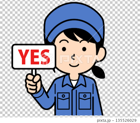 YESの札を持つシンプルな作業員の女性 135526029