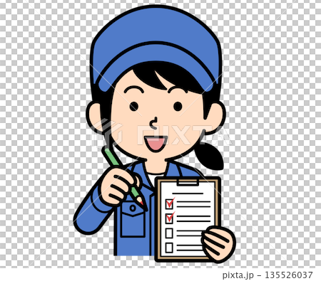 A simple worker woman filling out a checklist A simple worker woman filling out a checklist 135526037