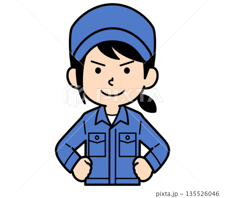 仁王立ちのシンプルな作業員の女性 135526046