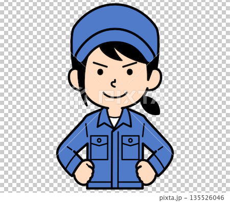 仁王立ちのシンプルな作業員の女性 135526046