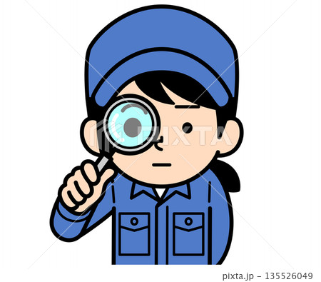 虫眼鏡で観察するシンプルな作業員の女性 虫眼鏡で観察するシンプルな作業員の女性 135526049