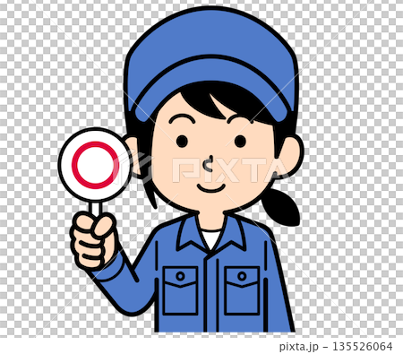 マル札を持つシンプルな作業員の女性 135526064