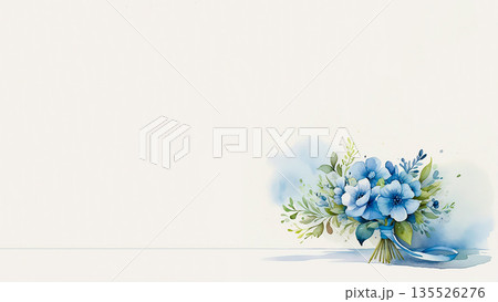 北欧風の青い花のブーケ 背景素材 メッセージカード用テンプレート 135526276