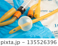 Foley urinary catheter with urine bag for disability or patient in hospital. 135526396