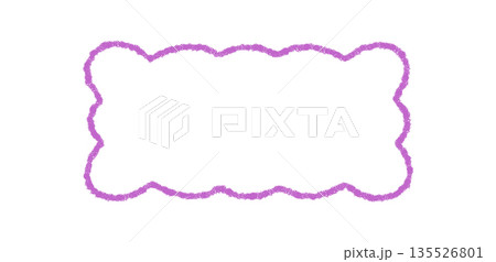 Groovy scallop rectangle border with wavy crayon outline and retro sketch style. Chalk shape frame brings y2k feel, perfect as artistic background or graphic accent for vintage creative projects. 135526801
