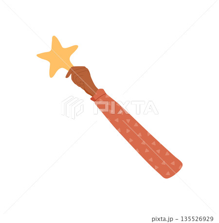 Cartoon hand holding star symbol. A creative gesture representing rate, quality, and satisfaction. Highlights review and feedback in modern isolated style. Ideal for service business evaluations or Cartoon hand holding star symbol. A creative gesture representing rate, quality, and satisfaction. Highlights review and feedback in modern isolated style. Ideal for service business evaluations or 135526929