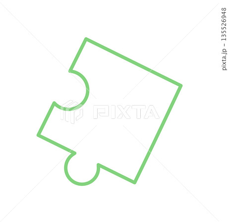 Minimal flat silhouette jigsaw puzzle piece. Simple outline of puzzle element for boardgame table fun and toy concepts. Isolated graphic for children, creative play, or hobby template. 135526948
