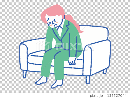 A woman tired from work and exhausted on the sofa_Color 135527044