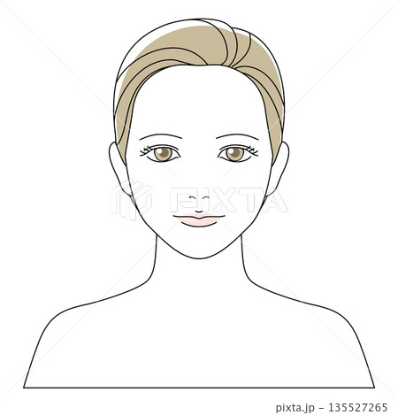 スキンケアやメイクの説明に使いやすい、目を開いた正面向き女性のベクターイラスト 135527265