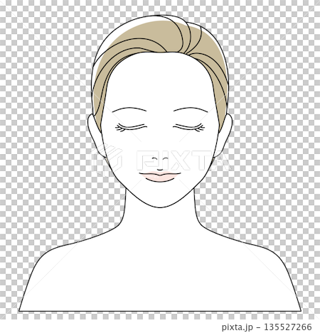 一張向量插圖，描繪了一位閉著眼睛、面向前方的女性，便於用於講解護膚和化妝技巧。 135527266