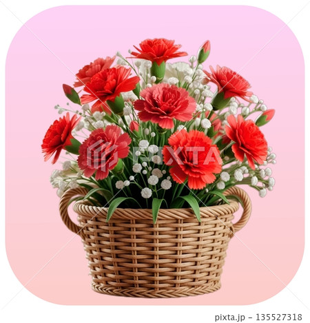 クレイアートで描いた、カゴに入ったカーネーション 135527318