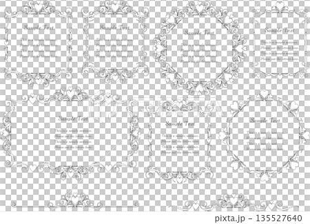 ビンテージカリグラフィ風フレーム素材206＜飾り罫・飾り枠・ハート・線画・白黒＞ 135527640
