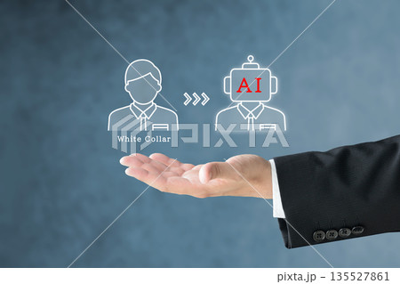 ホワイトカラーの職業がAIに奪われる状況をイメージした静止画像 135527861