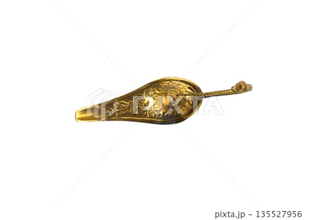 Ornate golden lamp with a curved handle, isolated, PNG 135527956
