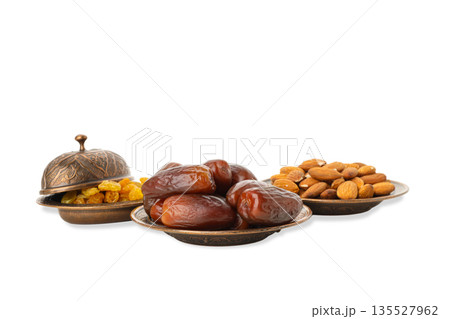 Traditional Ramadan snacks arranged, isolated on white, PNG Traditional Ramadan snacks arranged, isolated on white, PNG 135527962