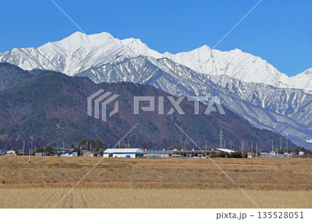 山麓から望む冬の北アルプス後立山連峰 135528051