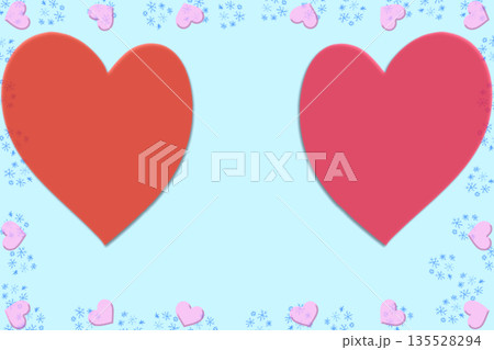 Two red lovely hearts on light blue with pink hearts by side Two red lovely hearts on light blue with pink hearts by side 135528294