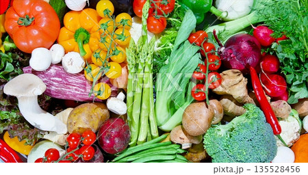 Colorful Assortment Of Fresh Vegetables, Vibrant Display Of Farmfresh Vegetables And Colorful Fruits Colorful Assortment Of Fresh Vegetables, Vibrant Display Of Farmfresh Vegetables And Colorful Fruits 135528456