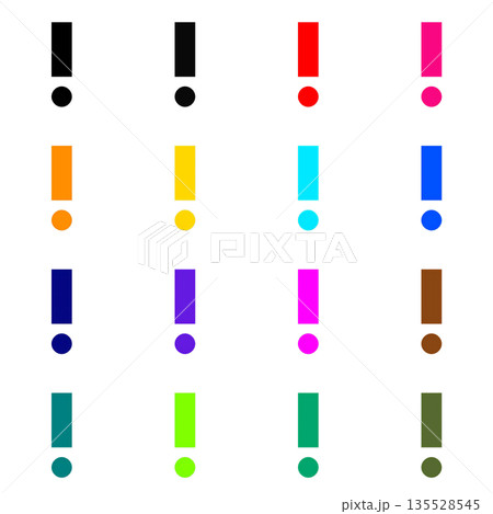 感嘆符の16色ピクトグラムセット　注意・警告・強調を表すカラフルアイコン 135528545