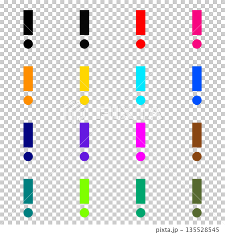 感嘆符の16色ピクトグラムセット　注意・警告・強調を表すカラフルアイコン 135528545