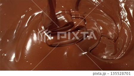 Lavish Chocolate Waterfall Showcasing Shimmering Reflections And Elaborate Artistic Patterns Throughout 135528701