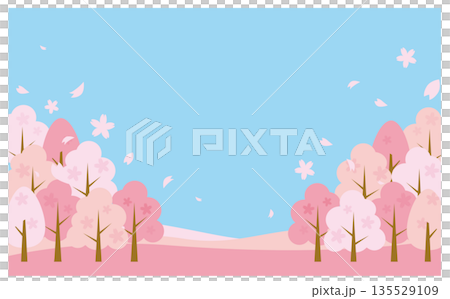 春季櫻花觀賞背景插畫邊框 春季櫻花觀賞背景插畫邊框 135529109