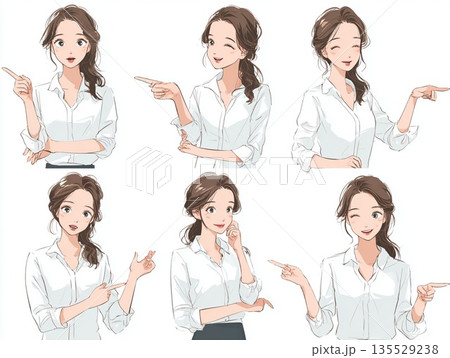説明・図解に使える女性イラストセット｜フロー・解説用 135529238